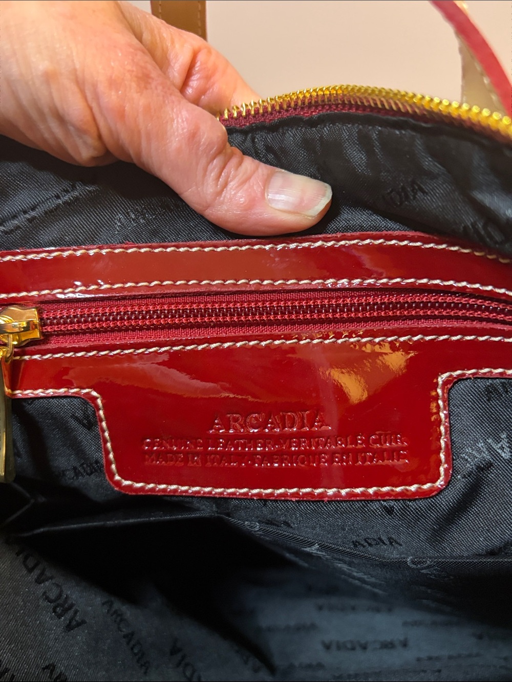 Arcadia Red Patent Tote with Cream Handles - Picture 7 of 7